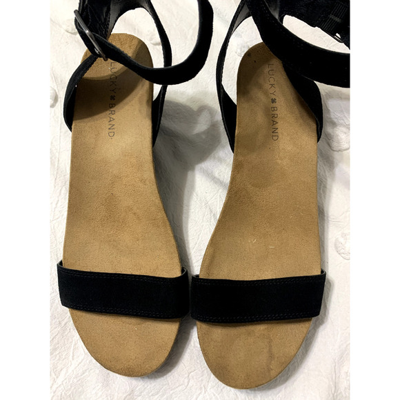 Lucky Brand Kanoa Sandals 9M Womens Black Platform Wedge Strappy Leather 40 - Picture 5 of 5